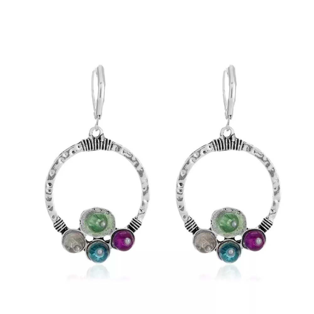 Retro exaggerated earring inlay colorful crystal